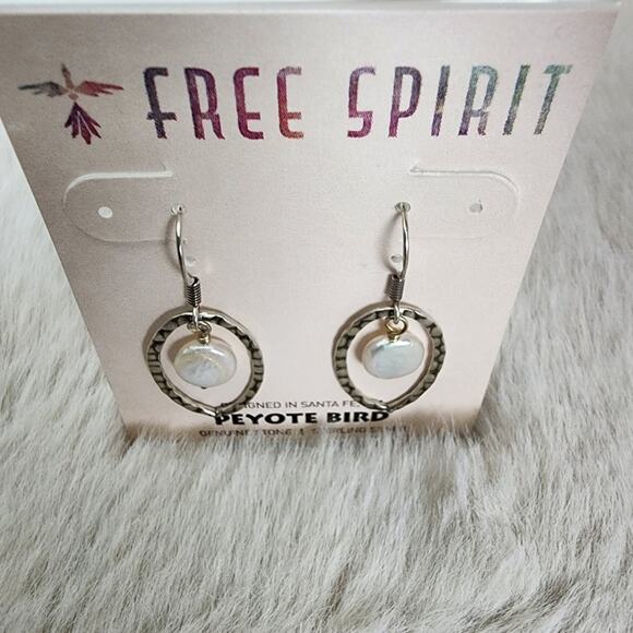 Peyote Bird Sterling Silver Hoop White Pearl Drop Hook Earrings NEW - Picture 6 of 8
